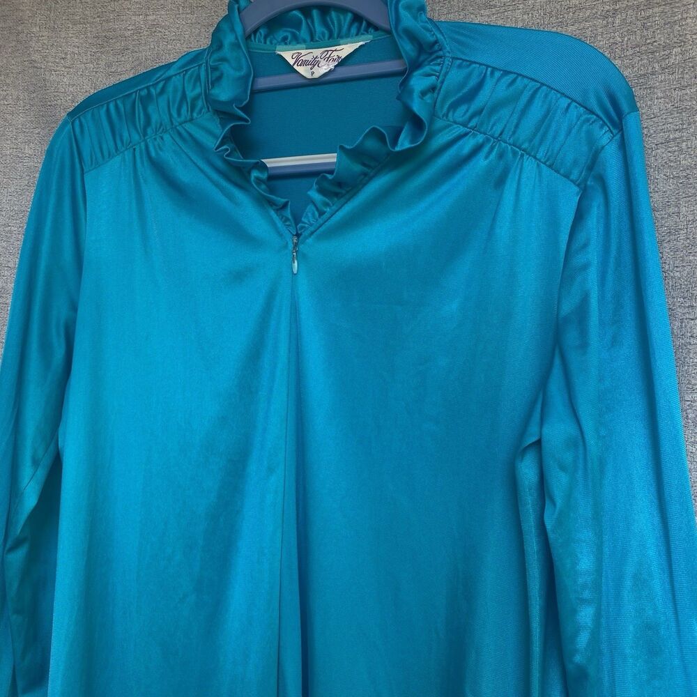 Vanity Fair Robe P Dupont Nylon Half Zip Teal Green Long Housecoat Gown USA Vtg